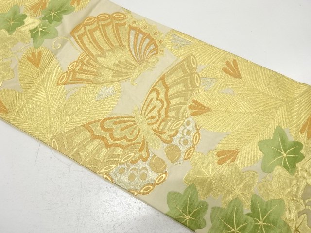 JAPANESE KIMONO / ANTIQUE FUKURO OBI / SILK / WOVEN MAPLE LEAVES